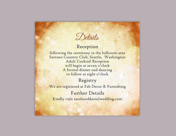 Hochzeit - DIY Rustic Wedding Details Card Template Editable Word File Instant Download Printable Gold Details Card Yellow Details Card Enclosure Card