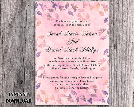 Свадьба - DIY Rustic Wedding Invitation Template Editable Word File Download Printable Vintage Invitation Pink Invitation Leaf Floral Invitation