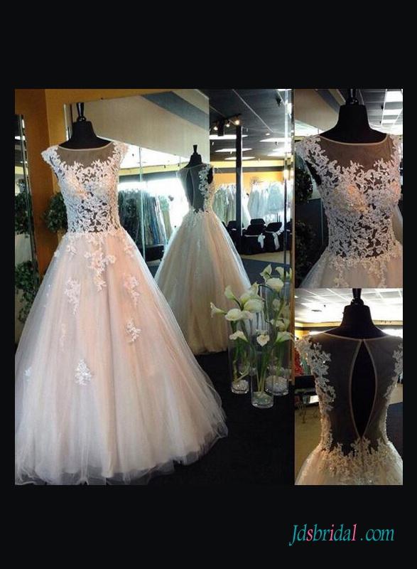 Mariage - Sexy illusion lace sheer back ball gown wedding dress