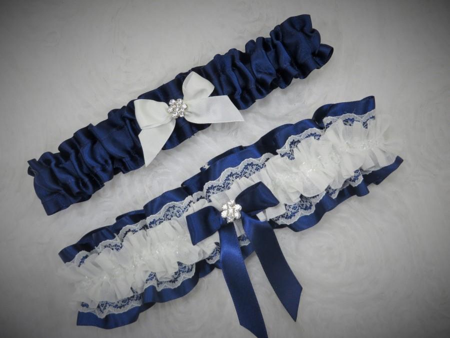 زفاف - Navy Blue Garter Set, Keepsake and Toss Garter Set, Ribbon Garter, Prom Garter, Bridal Garter, Wedding Garter, Something Blue, lace garter