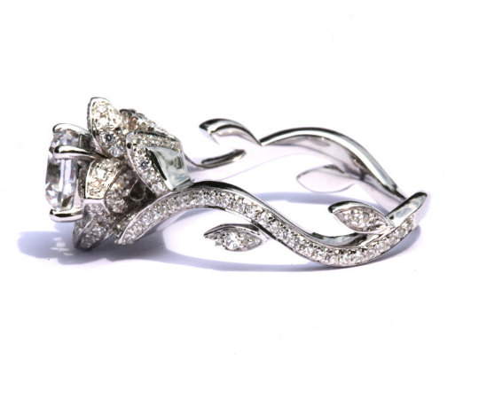 Wedding - Blooming Work of Art - Beautiful Flower Rose Lotus Diamond Engagement Ring Setting Semi mount - 1.03 carat - 14K - fL07 Patented design