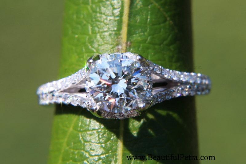Mariage - CUSTOM Made - Diamond Engagement Ring Semi Mount Setting - .50 carat  Round - Split Shank-  Halo - Pave - Antique Style - 14K - Item# Bp001