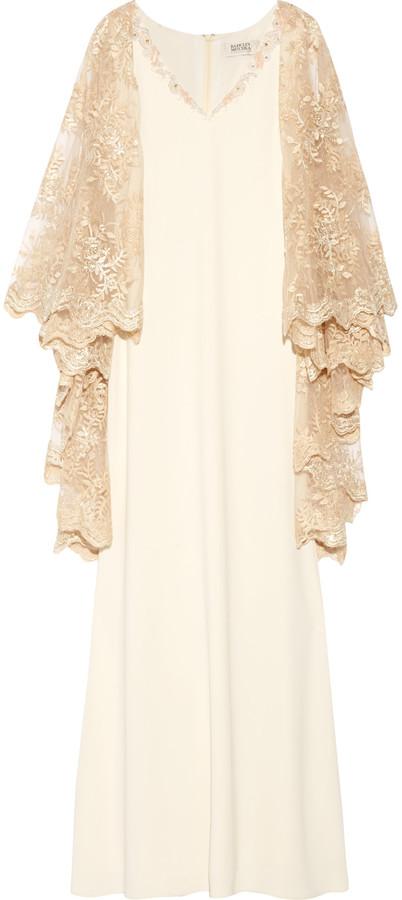 Hochzeit - Badgley Mischka Embellished cape-effect cady gown