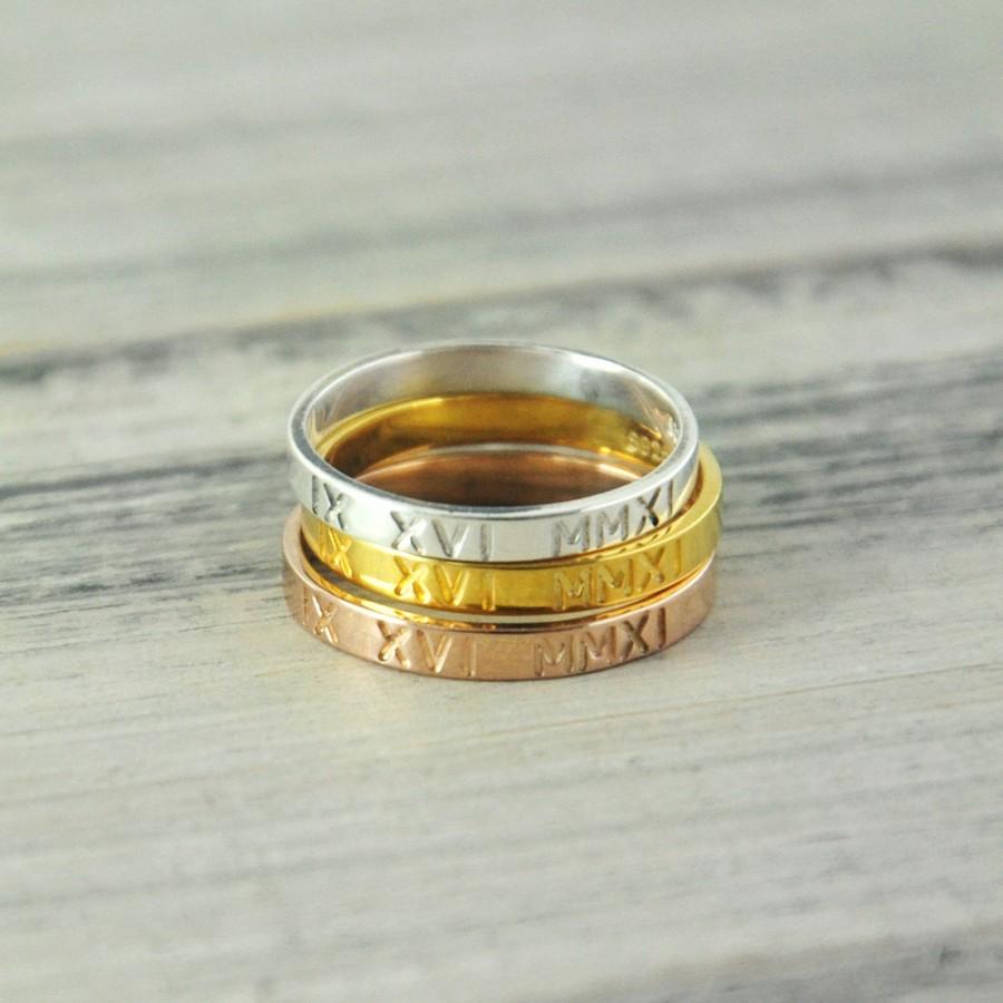 Mariage - Roman numerals ring , Stamped ring, Custom Coordinates Ring, Latitude Longitude Ring, Personalized ring, Location Ring , silver ring