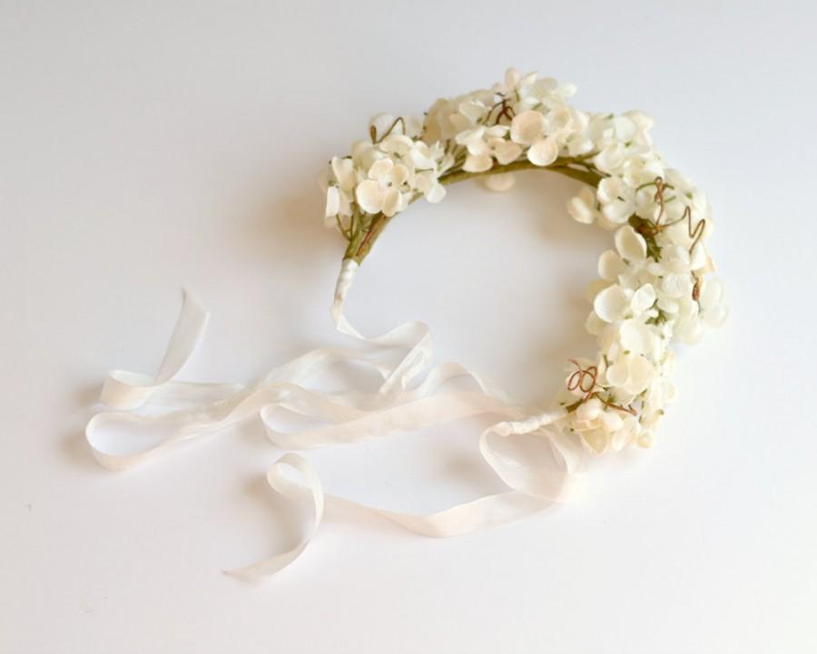 Mariage - Wreath, flower crown, wedding head piece, floral headband, ivory hydrangea crown, wedding accessories
