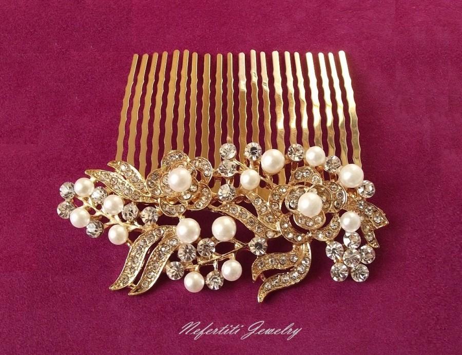 Wedding - SALE gold & pearl hair comb, gold bridal hair comb, pearl wedding hair piece, gold wedding comb, vintage style bridal comb, gold hair piece