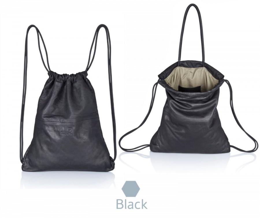 Wedding - Black leather backpack - multi leather bag SALE sack pack - laptop backpack - mens handbag - leather drawstring backpack - leather rucksack