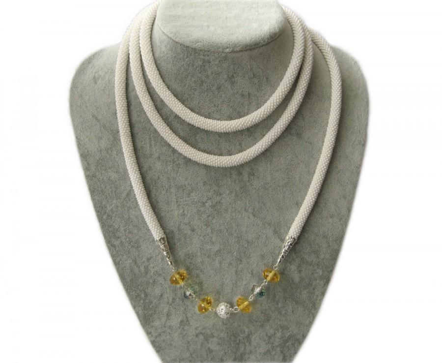 زفاف - Beaded lariant - Long beaded crochet rope necklace - White necklace - Seed beads jewelry - Statement necklace - Beadwork - Gift for her