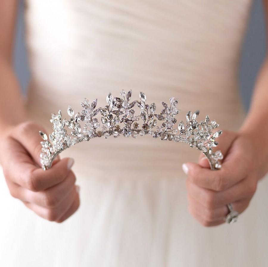 Mariage - Swarovski Crystal Tiara,Royal Bridal Crown,Bridal Crown For Wedding, Princess Tiara, Floral Wedding Crown, Rhinestone Bridal Crown ~TI-3279