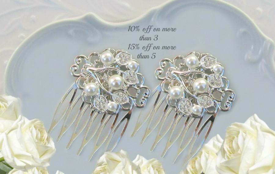 Hochzeit - Bridesmaid Hair Clip, Silver crystal, Ivory Pearl, Bridesmaids hair Pin, Pearl bridal combs, Wedding hair clips, Bridesmaid gifts, Bridal
