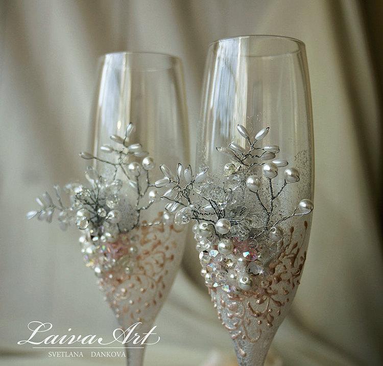Hochzeit - Wedding Champagne Flutes Wedding Champagne Glasses White Wedding Decoration