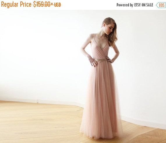 Wedding - Pink tulle maxi dress, Bridesmaids pink straps maxi gown, Fairy tulle maxi dress