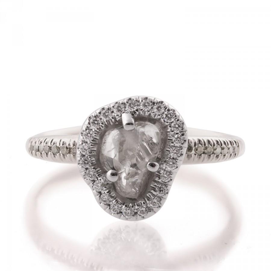 Wedding - Raw Diamond Ring - 18K White Gold and Rough Diamond engagement ring, Unique Engagement ring, rough diamond ring, raw diamond engagement ring
