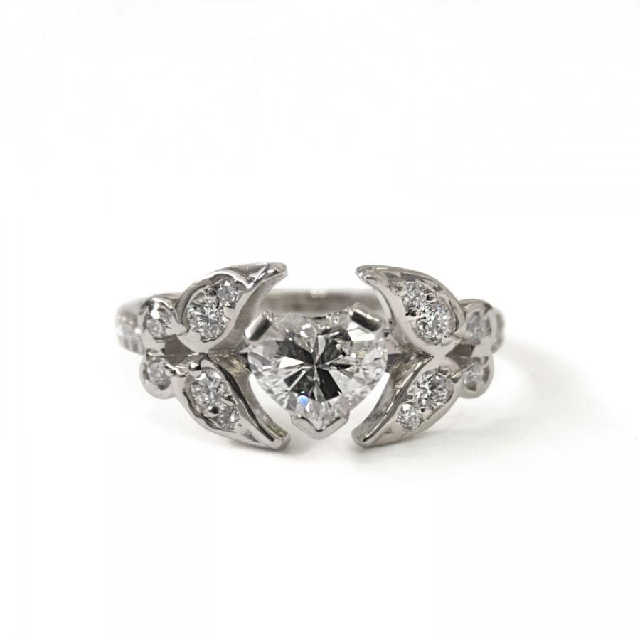 زفاف - Butterfly Engagement Ring - 18K White Gold and Diamond engagement ring, Heart diamond ring, engagement ring, Heart ring, art deco