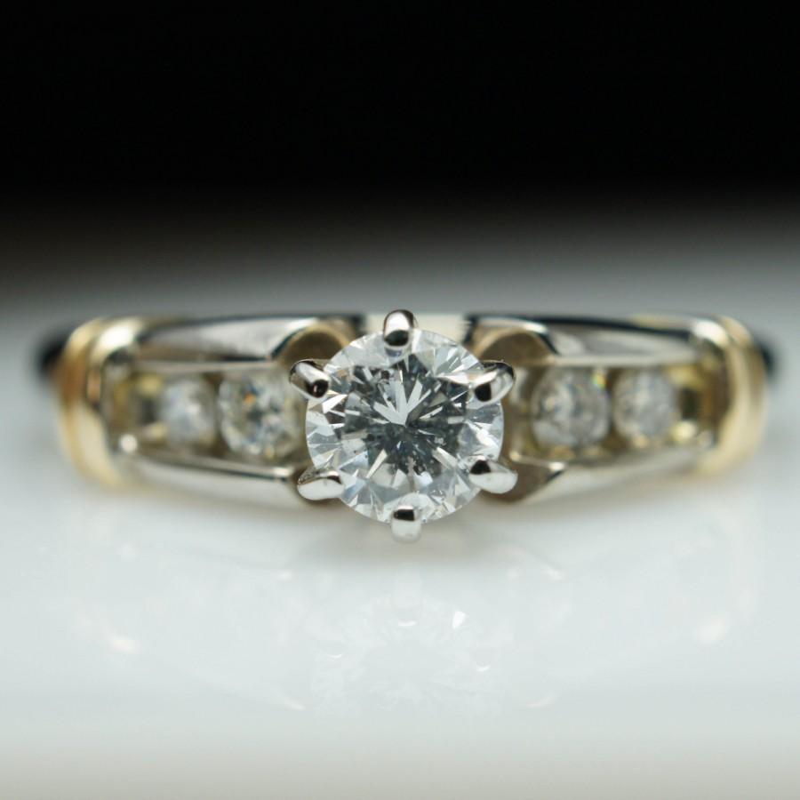 زفاف - SALE - Vintage .47ctw Natural Round Diamond Solitaire Engagement Ring - Size 5 - 14k Yellow & White Gold
