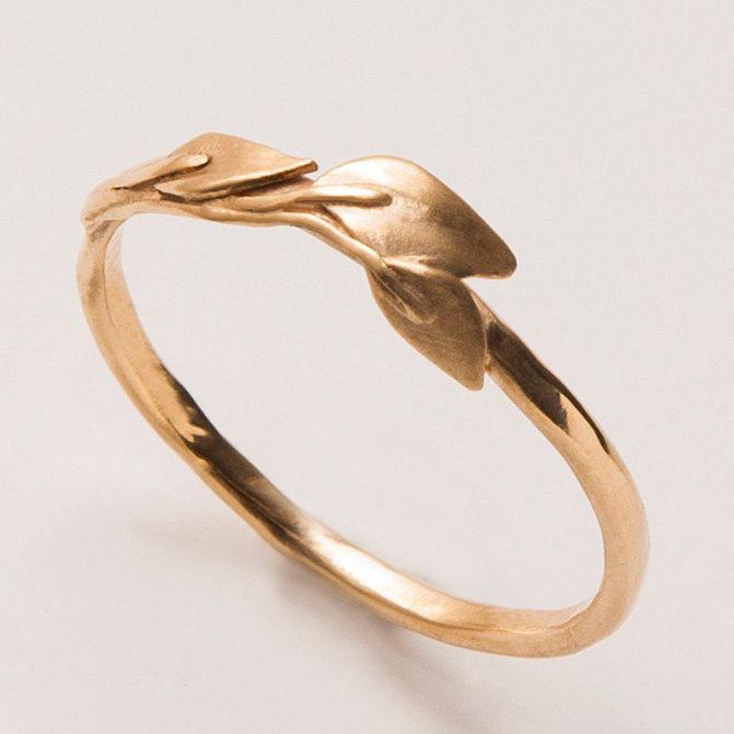 Hochzeit - Leaves Ring - 14K Gold Ring, unisex ring, wedding ring, wedding band, leaf ring, filigree, antique, art nouveau, vintage