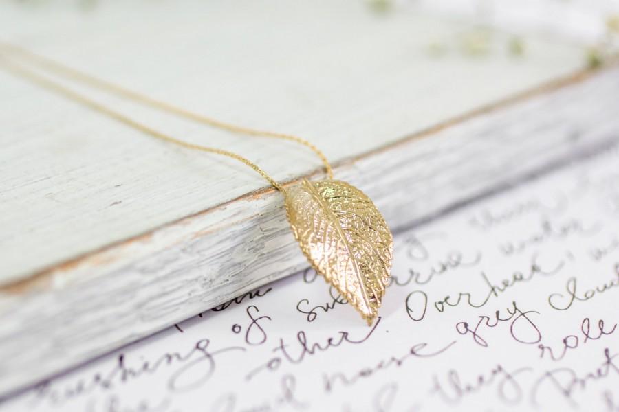Wedding - Gold Pendant Necklace, Leaf Necklace, Bridesmaid Jewelry, Gold Leaf Necklace, Women's Gift, Unique Bridesmaid Jewelry, Everyday Necklace