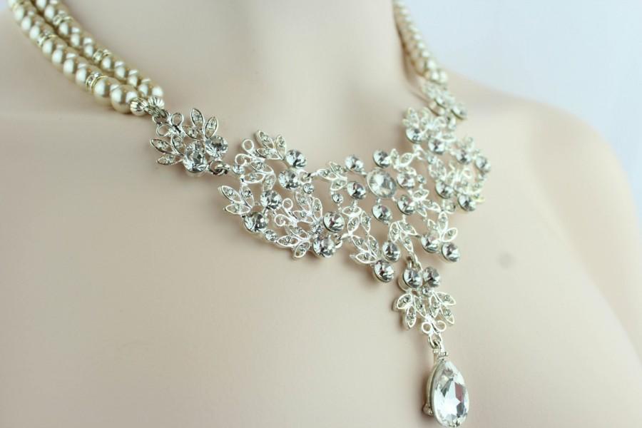 Mariage - Bridal Necklace - Statement Bridal Jewelry - Chandelier Bridal Earrings - Crystal Bridal - Vintage Style - Rhinestone Bridal - Pearl Bridal