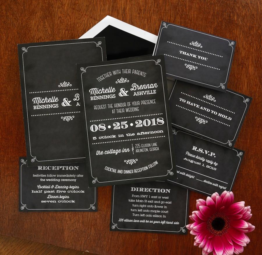 زفاف - Chalkboard Wedding Invitation Set - Modern Wedding Invite - Rustic Wedding Invite - Vintage Digital Wedding Invitation Suite - AV4065