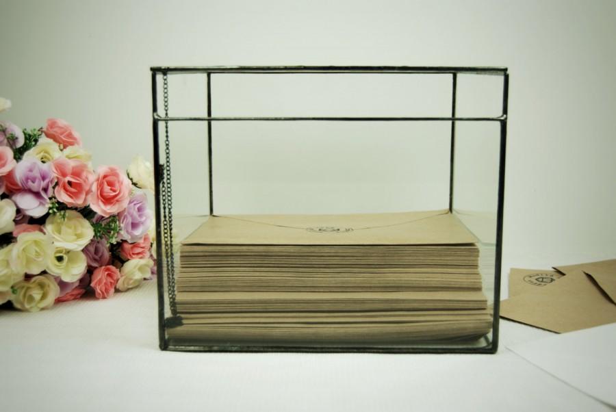 زفاف - Wedding Keepsake Box, Wedding Card Box, Wedding Card Holder, Large Glass Box, Envelope Holder, Geometric Terrarium, Rustic Card Holder