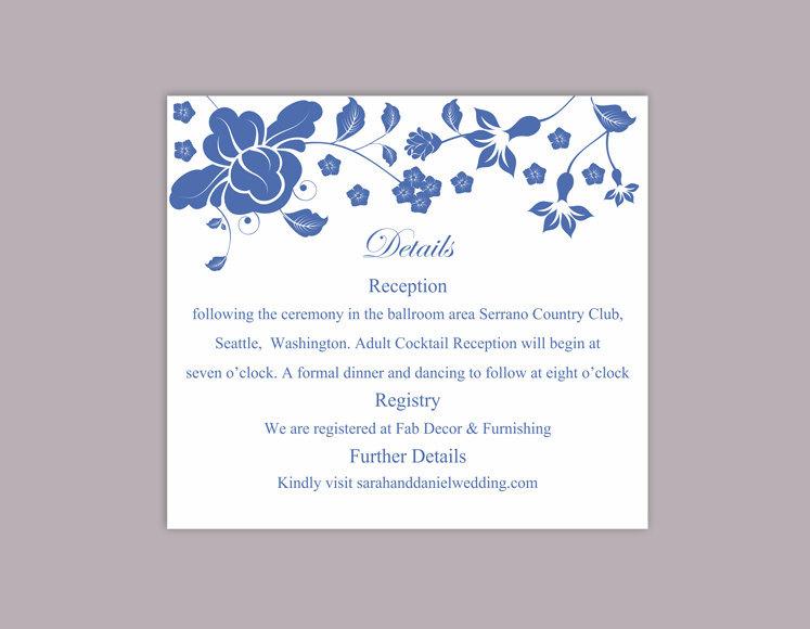 Wedding - DIY Wedding Details Card Template Editable Word File Instant Download Printable Details Card Navy Blue Details Card Floral Information Cards