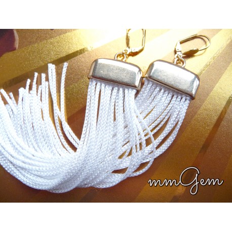 Mariage - White Tassel Wedding Earrings, White Fringe Wedding Earrings
