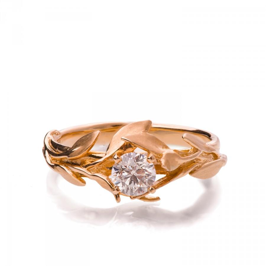 زفاف - GIA Certified, Leaves Engagement Ring - 14K Rose Gold and Diamond engagement ring, engagement ring, leaf ring, Unique Engagement Ring, 4