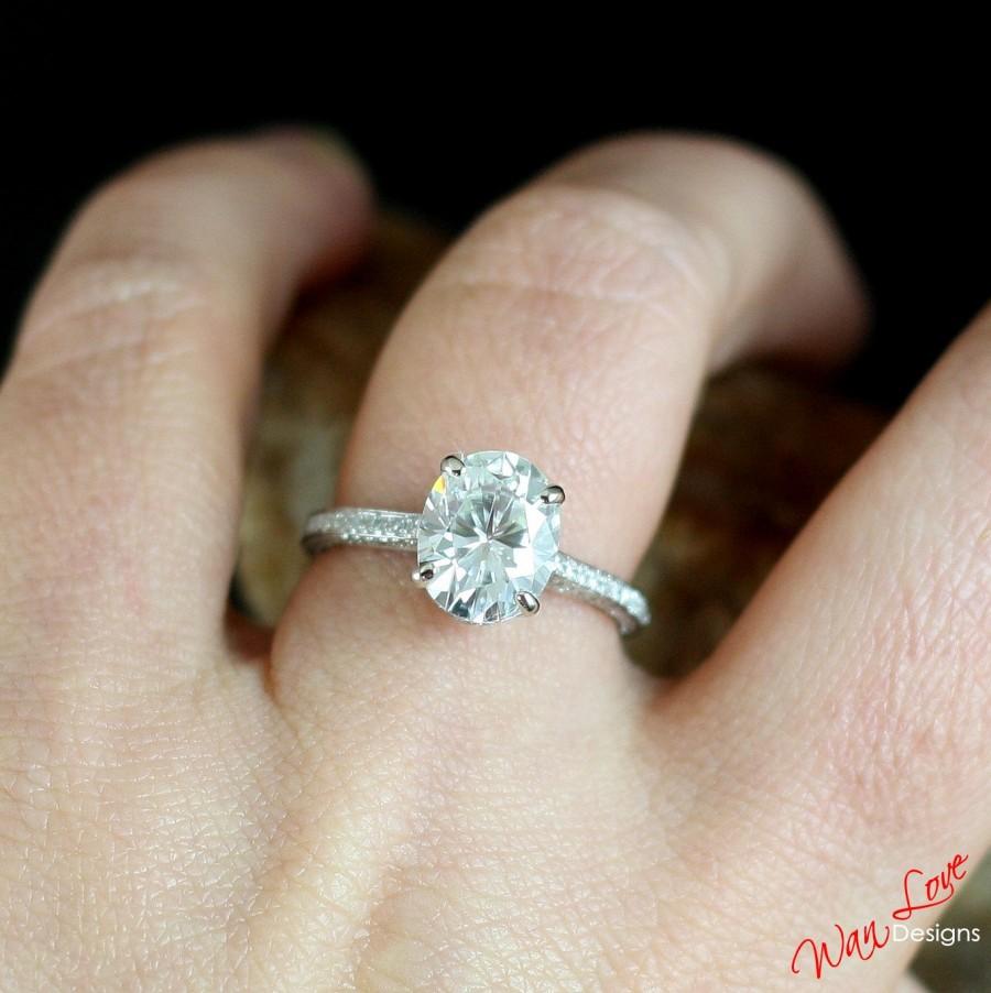 زفاف - Custom Celebrity Moissanite & Diamond Engagement Ring Oval 1.5ct 8x6mm-Your size-Wedding-14k 18k White Yellow Rose Gold-Platinum-Basket