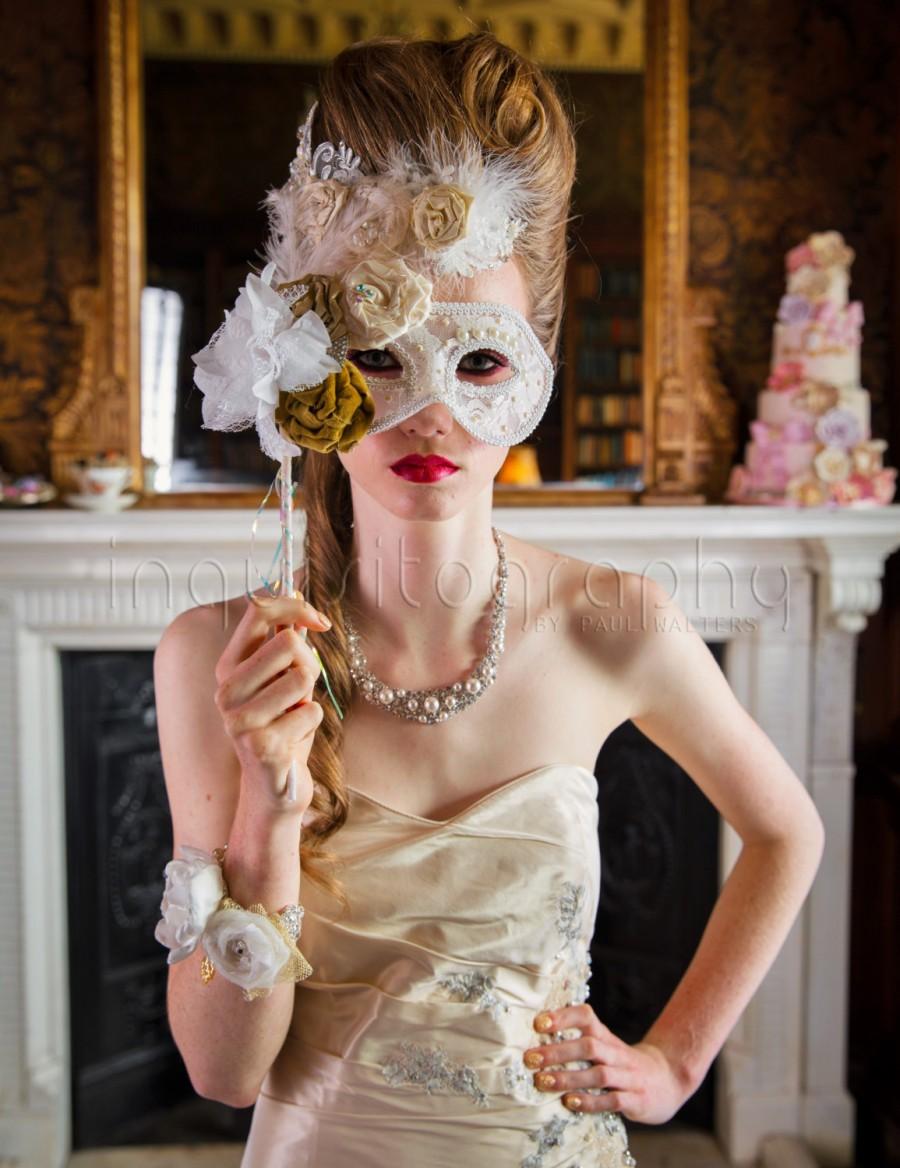 Hochzeit - Masquerade mask,bridal mask, alternate bride, party, masquerade wedding, couture, Victorian,shabby chic, Georgian.marie Antoinette