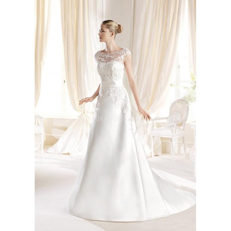 Wedding - Timeless A line Satin & Lace Floor Length Bateau Neck Wedding Dress With Appliques - Compelling Wedding Dresses