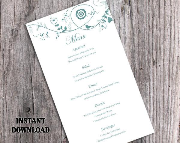 Wedding - Wedding Menu Template DIY Menu Card Template Editable Text Word File Instant Download Blue Menu Bird Menu Card Floral Printable Menu 4x7inch
