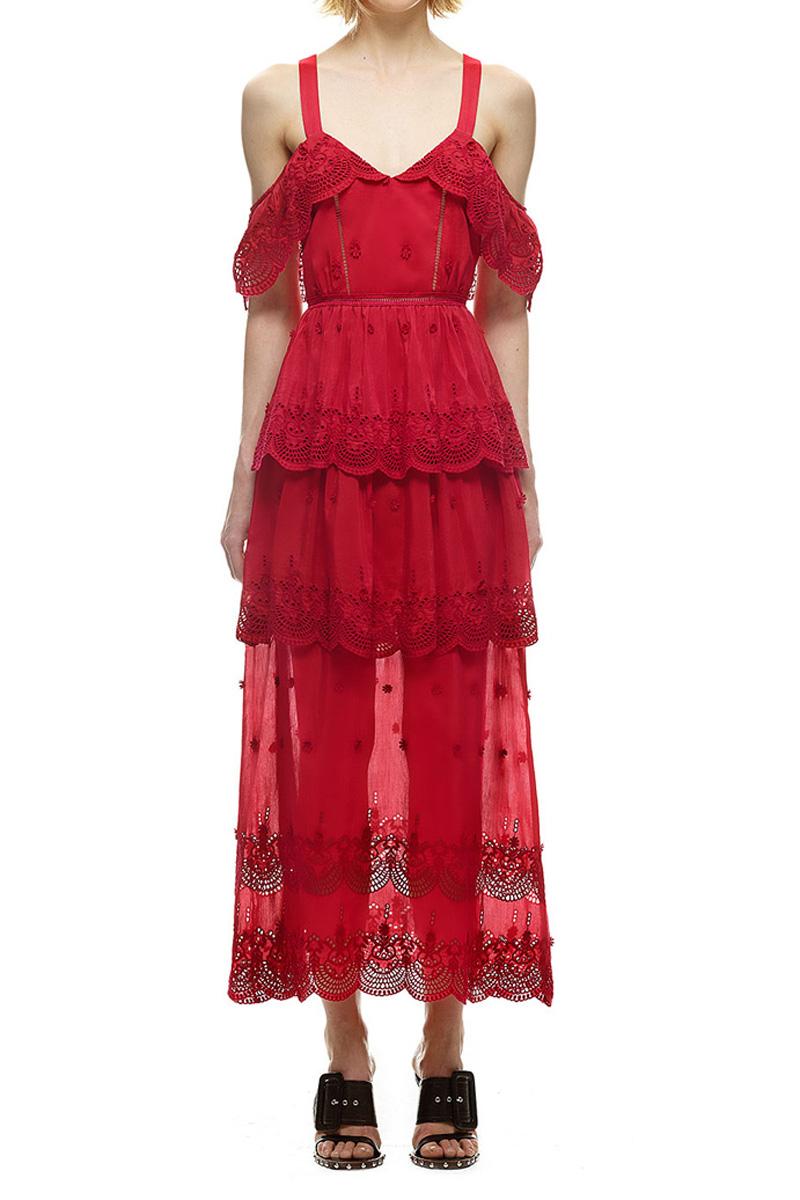 Hochzeit - Self-Portrait Raspberry Red Off-Shoulder Dress