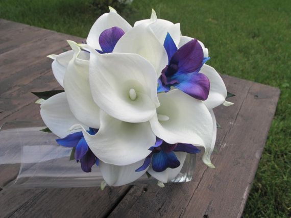Wedding - Tropical Natural Touch Orchid And Calla Lily Bouquet