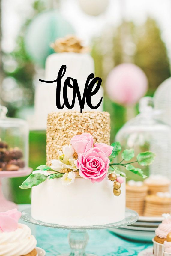Hochzeit - 'Love' Wedding Cake Topper Custom Design
