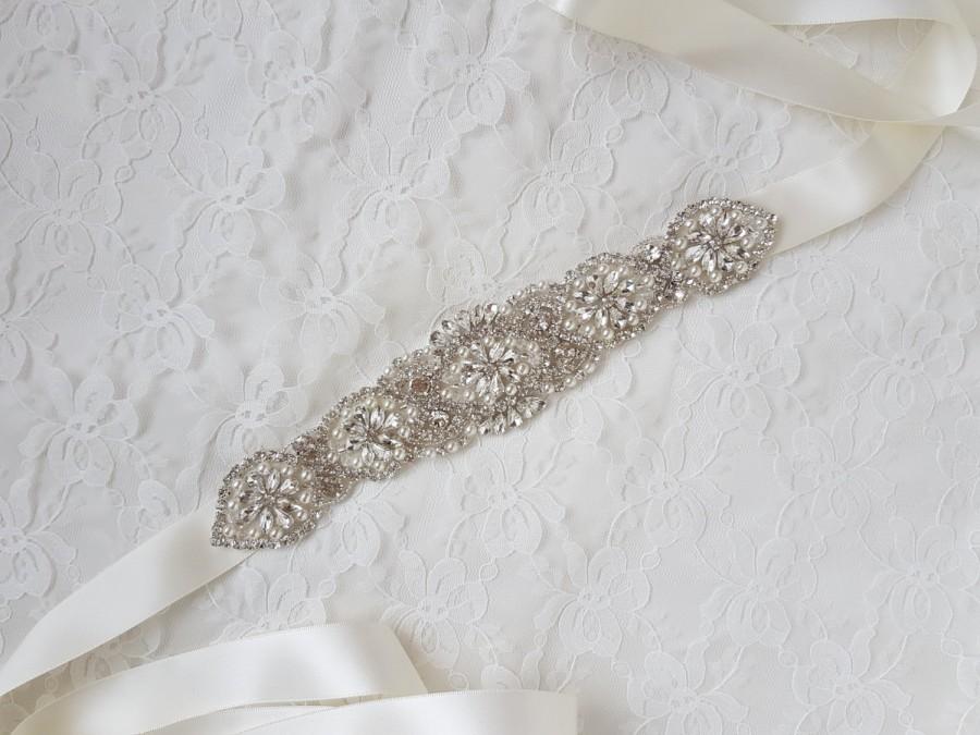 زفاف - Bridal sash, Diamante and pearl, bridal sash belt, sash, Wedding dress belts, pearl Bridal belt, Rhinestone belt, pearl beaded, bridal belt