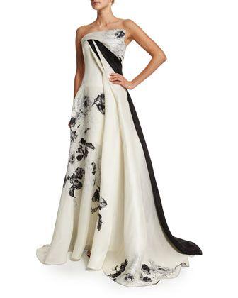 Hochzeit - Strapless Black-Rose Gazar Gown