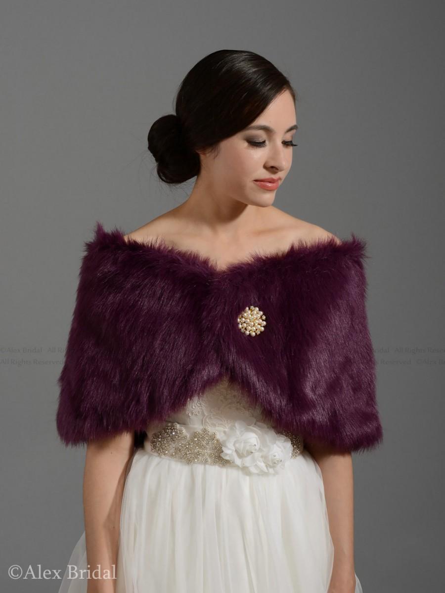 Mariage - Purple faux fur bridal wrap shrug stole shawl cape FW005-Purple regular / plus size