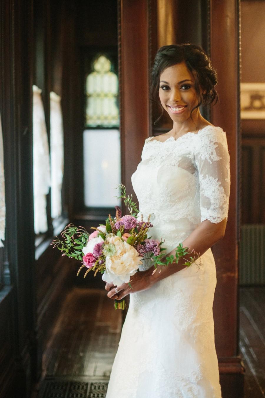 Hochzeit - Lace wedding dress, strapless dress with beading details--KYLIE