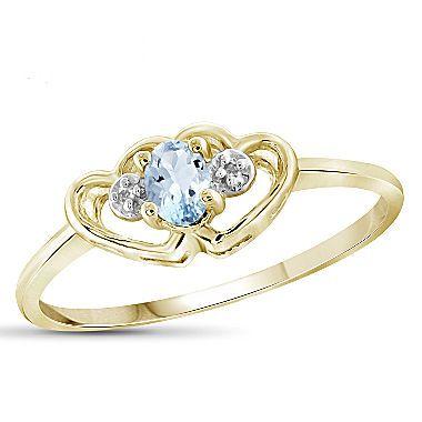 Wedding - Diamond Accent Blue Aquamarine Gold Over Silver Delicate Ring