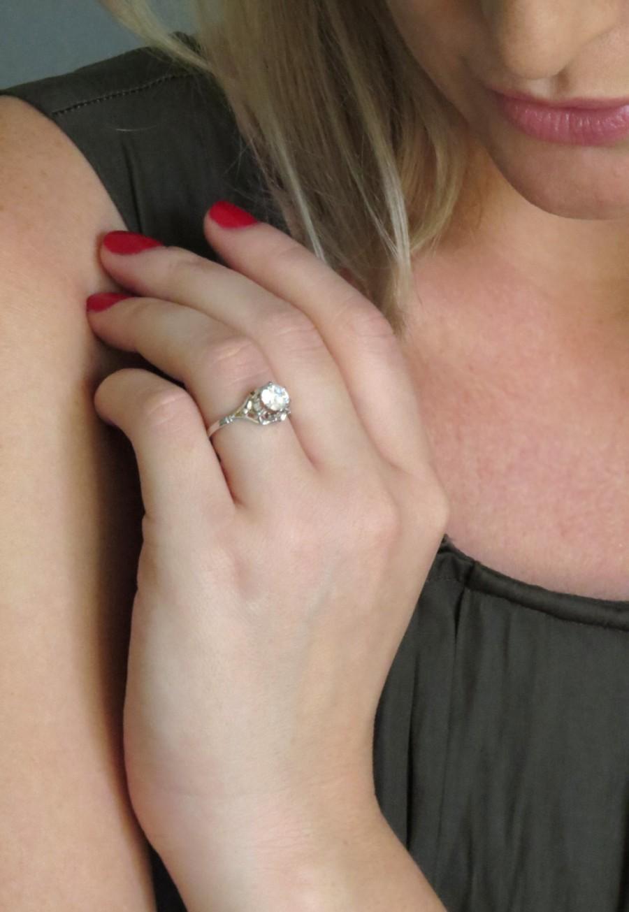 Hochzeit - White topaz engagement ring, solitaire ring, Vintage style engagement ring, Antique style engagement ring, 14k solid gold white topaz ring.
