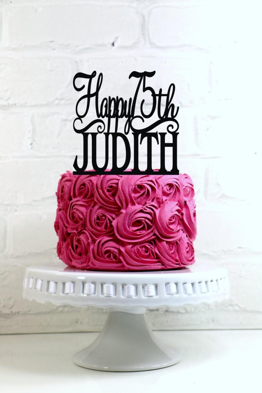 Свадьба - Happy 75th Birthday Cake Topper Personalized with Name and Age