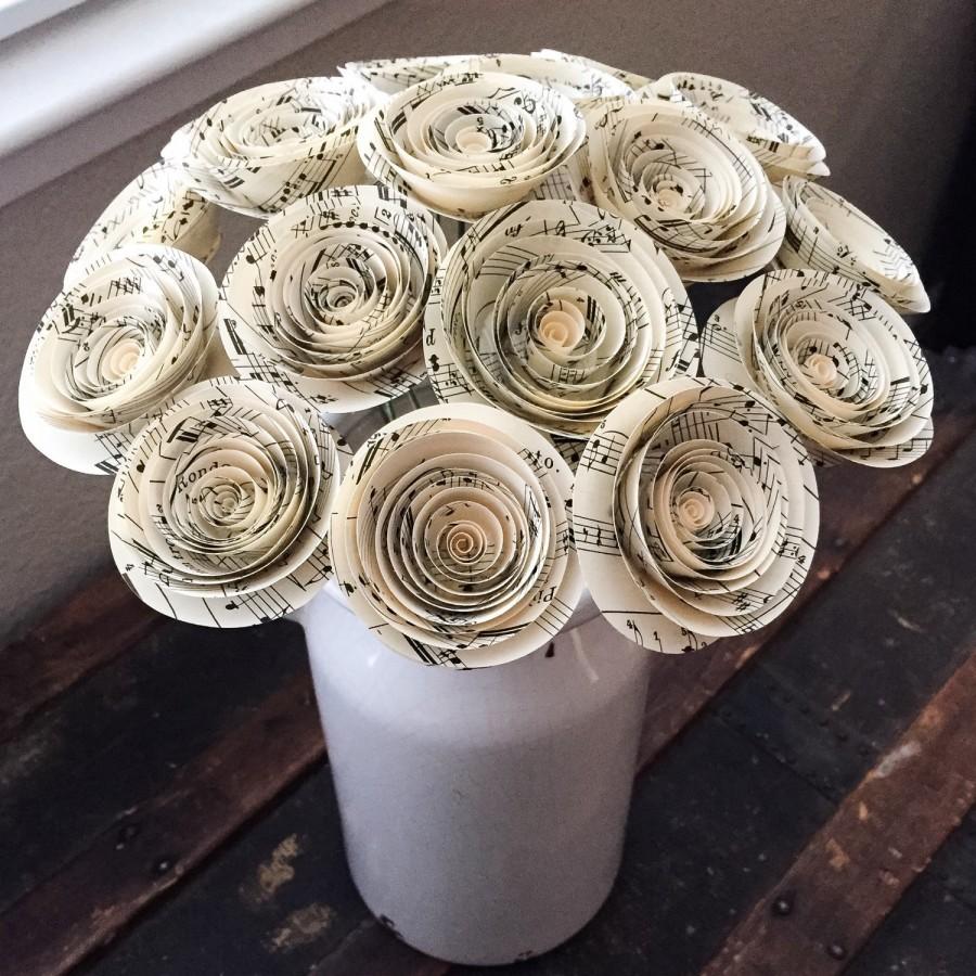 Wedding - Stemmed Paper Flowers - Sheet Music Flowers - Music Teacher Gift - Wedding Flowers - Home Decor - Baby Shower - Table Centerpieces