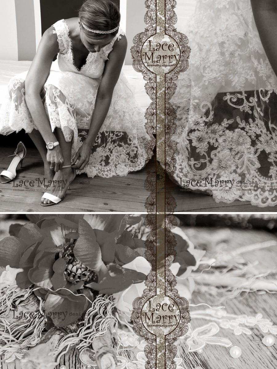 Mariage - Short Custom Wedding Dress from Alencon Lace, Knee Length Wedding Dresses, Reception Dresses, Rehearsal Dresses, Short Lace Wedding Dresses