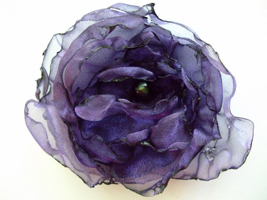 زفاف - Purple Organza Flower, Amethyst Wedding Hair Flower, Lavender Maternity Sash, Bridal Sash, Dance Recital, Hair Clip, Pin Brooch