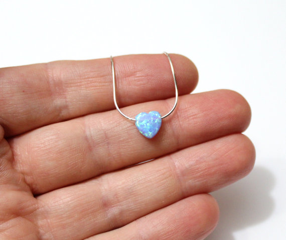 Свадьба - Opal necklace, Heart necklace, Opal Heart, Blue Opal Necklace, Gold Filled, Tiny Minimalist, Everyday Necklace, Sterling Silver Necklace