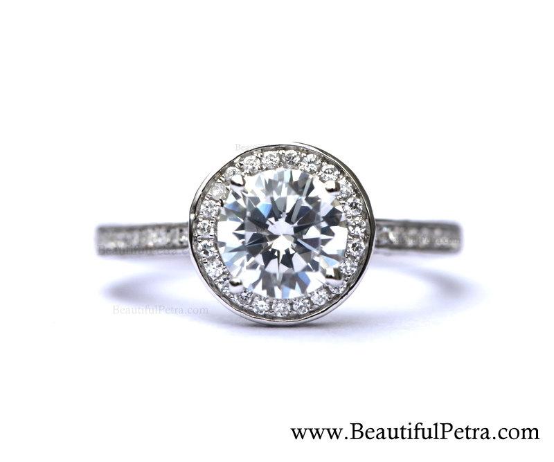 Свадьба - Halo - Diamond Engagement Ring - Pave - Antique Style - 14K white gold - Weddings - Bph020