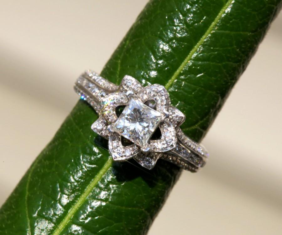 زفاف - Gorgeous UNIQUE Flower Rose PRINCESS Cut Diamond Engagement Ring - 2.25 carat - 14K white gold - custom made - Fl01-P