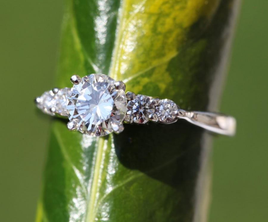 زفاف - 5 stone Diamond Engagement Ring - 14K White Gold - wedding- brides - engagement - Bp033