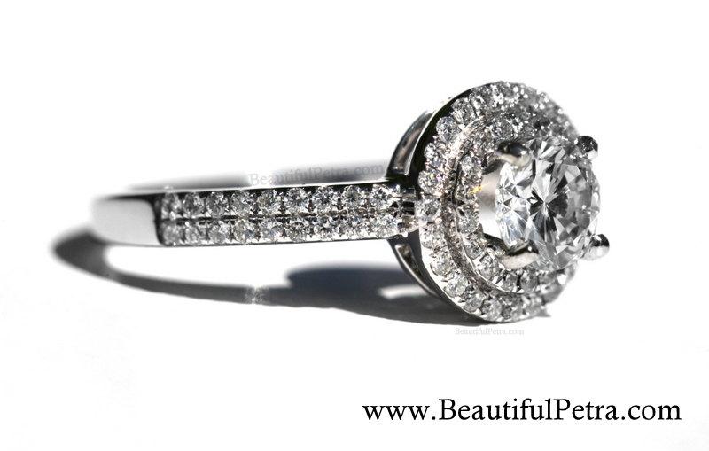 Hochzeit - 1.50 carat Round - Double Halo - Pave - Antique Style - Diamond Engagement Ring 14K white gold - Weddings - Bp019