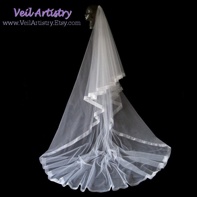 زفاف - Long Wedding Veil, Radiance Veil, 2 Tier Veil, Cathedral Veil, Sheer Organza Ribbon Veil, Made-to-Order Veil, Handmade Veil